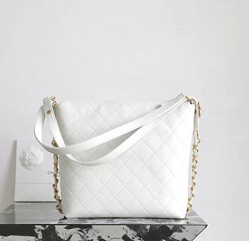 Chanel Large Backpack Calfskin Gold Tone Metal White - 33.5x28x10.5cm