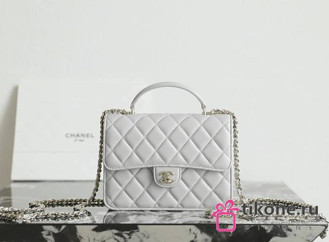 Chanel Backpack Shiny Lambskin & Gold Tone Metal Gray - 23x18x6cm - 1