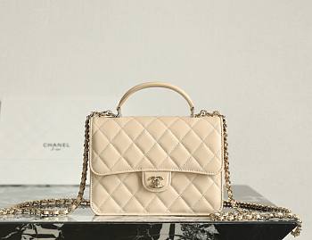 Chanel Backpack Shiny Lambskin & Gold Tone Metal Beige - 23x18x6cm