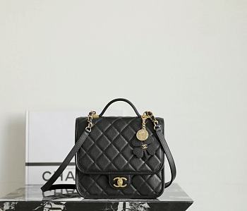 Fall-Winter 2025/26 Chanel Backpack Grained Shiny Calfskin & Gold Tone Metal Black - 19.5x22x7cm