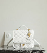 Chanel Backpack Grained Shiny Calfskin & Gold Tone Metal White - 19.5x22x7cm - 3
