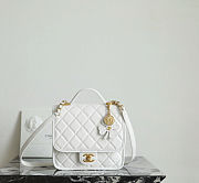 Chanel Backpack Grained Shiny Calfskin & Gold Tone Metal White - 19.5x22x7cm - 2