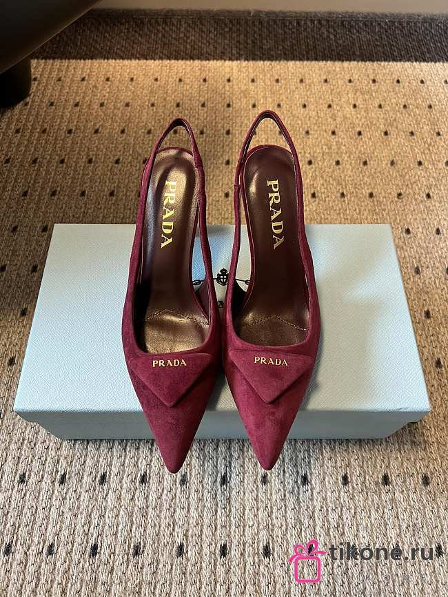Prada Suede Slingback Pumps 1I901M 75mm Burgundy - 1
