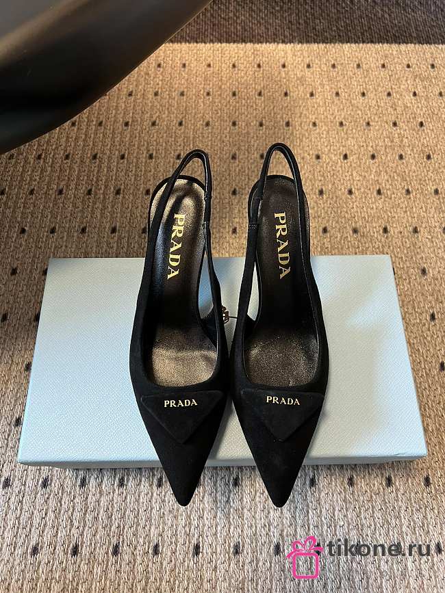 Prada Suede Slingback Pumps 1I901M 75mm Black - 1