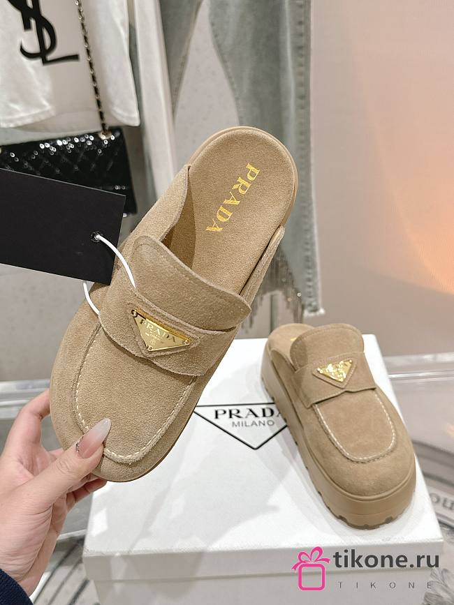 Prada Suede Flatform Mules in Natural  - 1