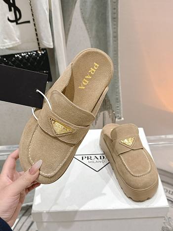 Prada Suede Flatform Mules in Natural 