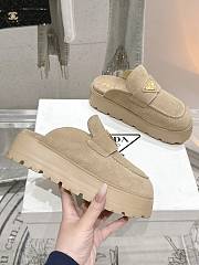 Prada Suede Flatform Mules in Natural  - 4