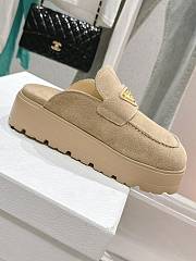 Prada Suede Flatform Mules in Natural  - 3