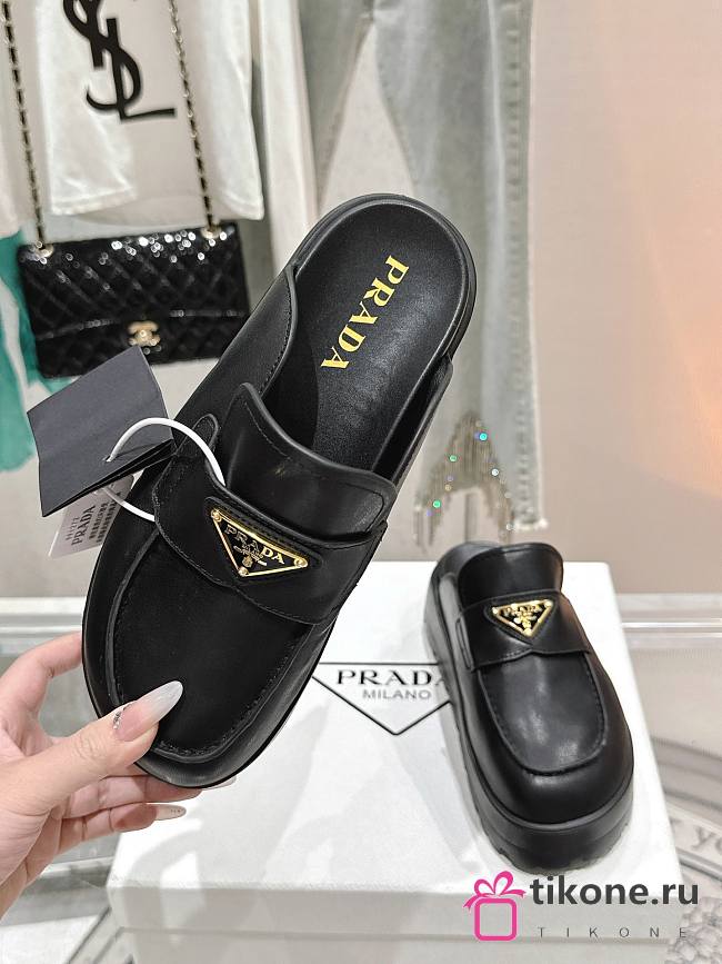 Prada Leather Flatform Mules in Black - 1