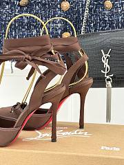 Christian Louboutin Cassia Lace Up 100mm Strappy Pumps Crepe Satin Dark Brown  - 3