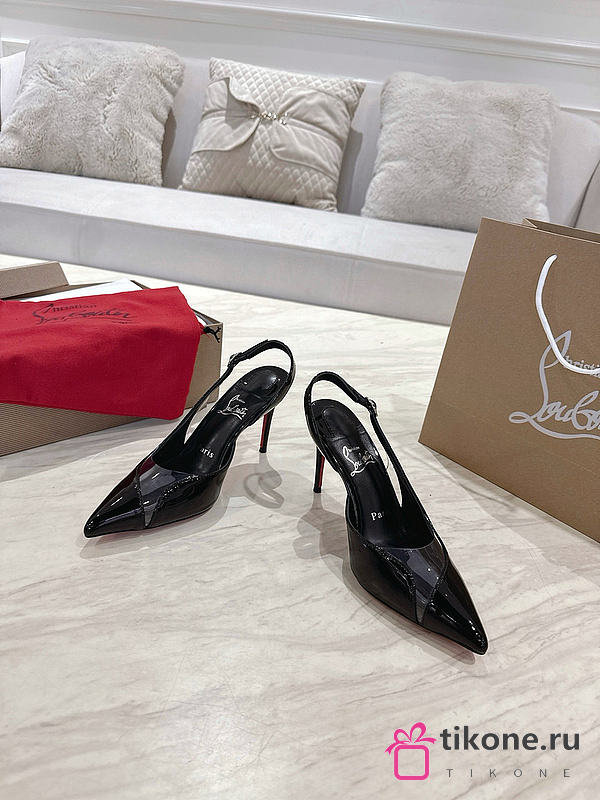 Christian Louboutin Slingback Sandals 8.5cm PVC Patent Black - 1