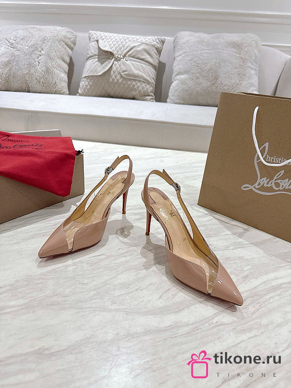 Christian Louboutin Slingback Sandals 8.5cm PVC Patent Beige - 1