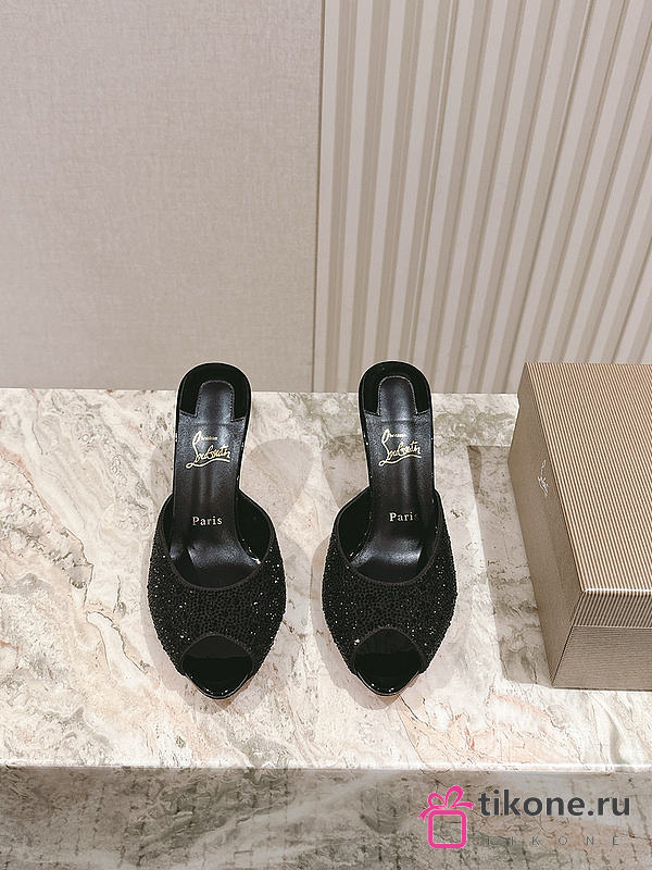 Christian Louboutin Me Dolly Strass 100mm Mules Suede and Strass Black - 1