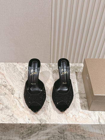 Christian Louboutin Me Dolly Strass 100mm Mules Suede and Strass Black