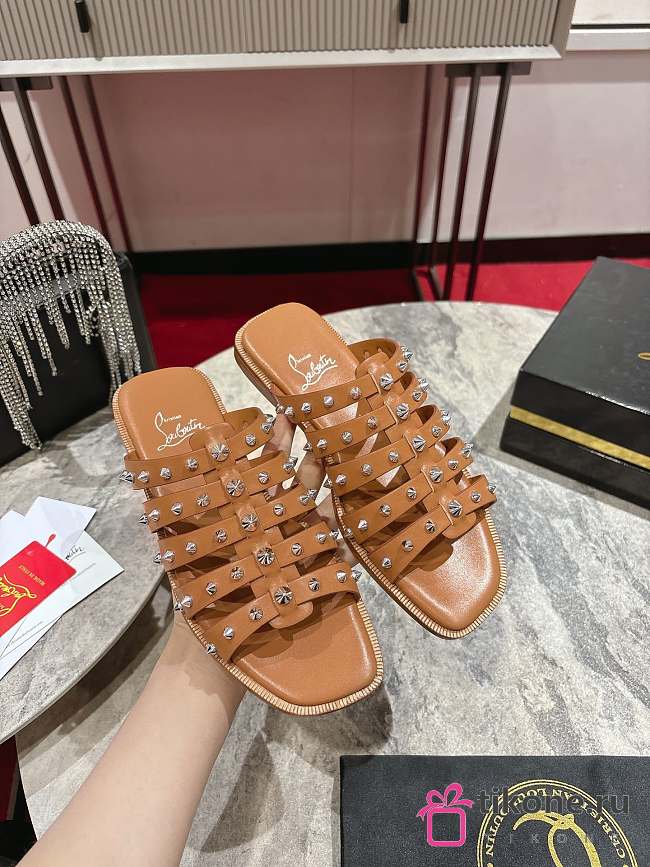 Christian Louboutin Charja Mules Waxed Calf Leather Brown - 1