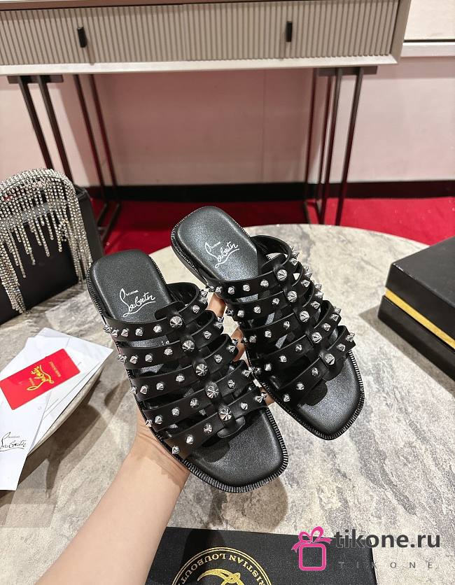 Christian Louboutin Charja Mules Waxed Calf Leather Black - 1