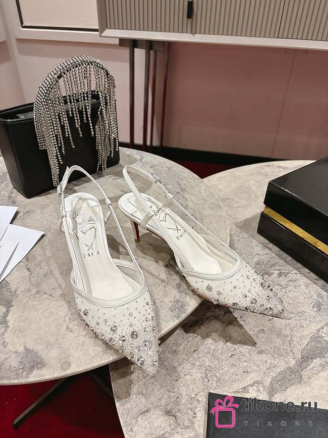 Christian Louboutin Miss Z Sling Sparkling 60mm Slingback Pumps Mesh And Strass Ivory - 1