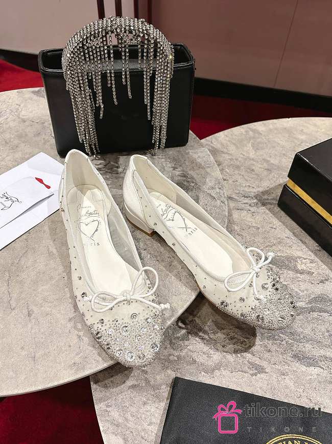 Christian Louboutin Sweetie Jane Sparkling Ballerinas Mesh And Strass Ivory - 1