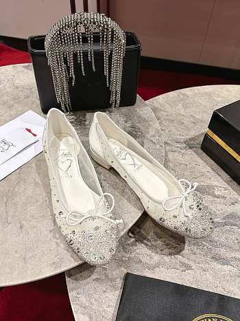 Christian Louboutin Sweetie Jane Sparkling Ballerinas Mesh And Strass Ivory