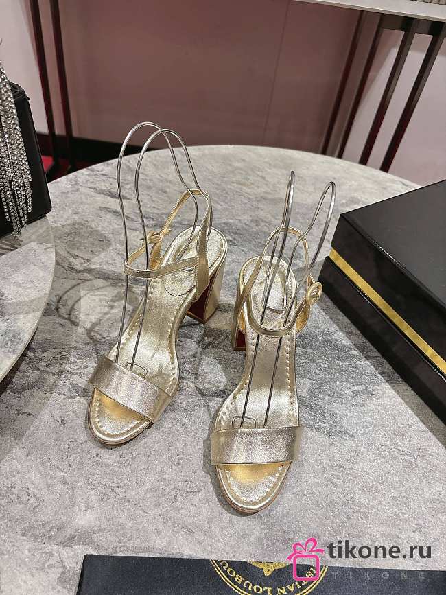Christian Louboutin Miss Jane Sandal 85mm Sandals Laminated Calf Leather Gold - 1