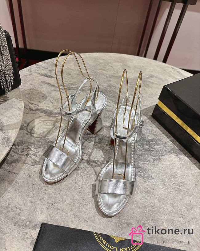 Christian Louboutin Miss Jane Sandal 85mm Sandals Laminated Calf Leather Silver - 1