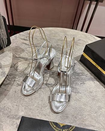 Christian Louboutin Miss Jane Sandal 85mm Sandals Laminated Calf Leather Silver