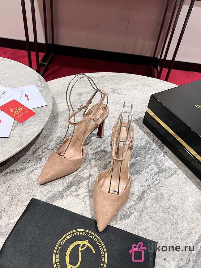Christian Louboutine Condora Riviera 100mm Slingback Pumps Velvet Beige - 1