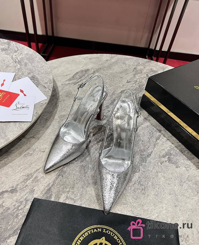 Christian Louboutine Condora Riviera 100mm Slingback Pumps Metallic Leather Silver - 1