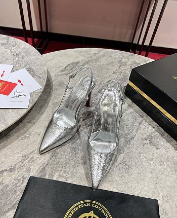 Christian Louboutine Condora Riviera 100mm Slingback Pumps Metallic Leather Silver