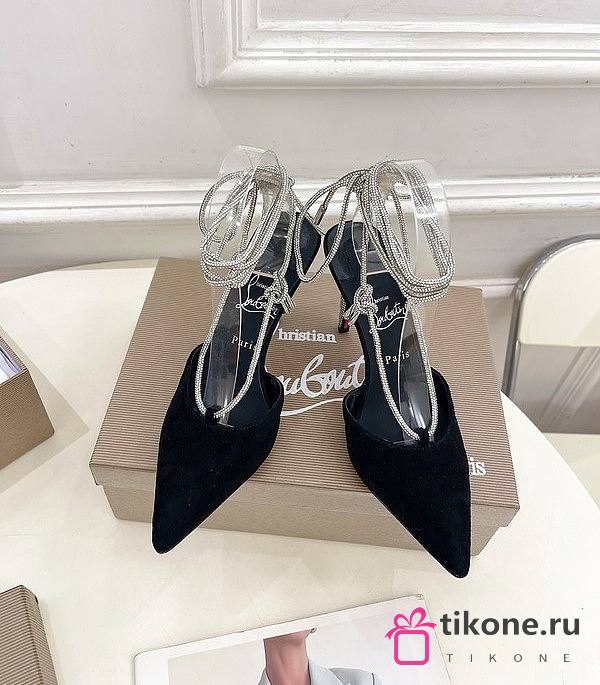 Christian Louboutin Astrid 85mm Strass Lace-up Pumps Velvet Black - 1
