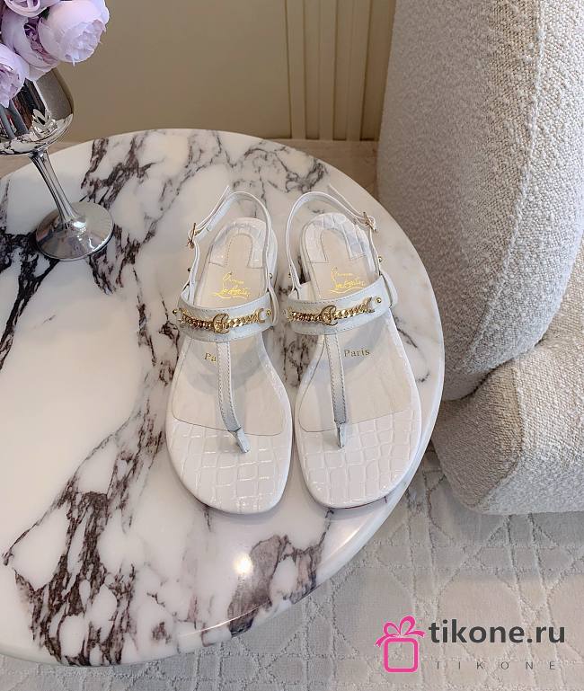 Christian Louboutin MJ Thong Croc-Effect Leather Sandals White - 1