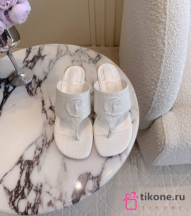 Christian Louboutin Tongamule 55mm Croc-Effect Leather White - 1