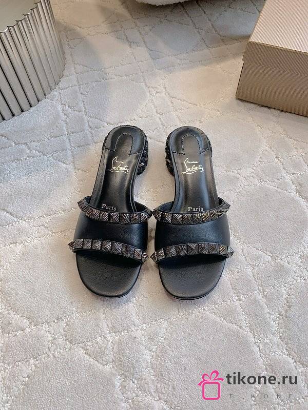 Christian Louboutin Pyramule 30mm Mules Waxed Calf Leather Black  - 1