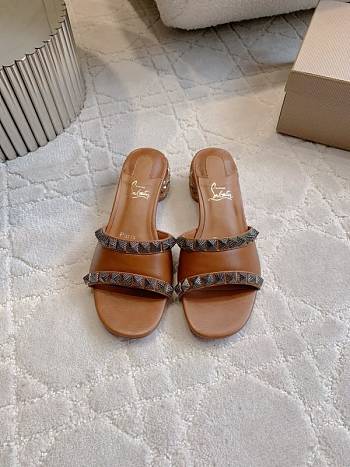 Christian Louboutin Pyramule 30mm Mules Waxed Calf Leather Brown