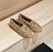 Chanel Moccasins Suede Silver Tone Metal Beige - 1