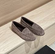 Chanel Moccasins Suede Silver Tone Metal Brown - 1