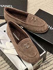 Chanel Moccasins Suede Silver Tone Metal Brown - 6