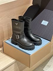Prada Leather Booties Black Decorated With The Iconic Triangle Logo - 1