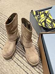 Prada Suede Booties Beige Decorated With The Iconic Triangle Logo - 3