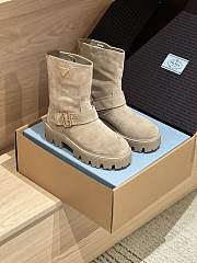 Prada Suede Booties Beige Decorated With The Iconic Triangle Logo - 4