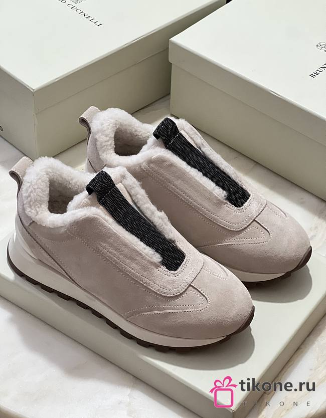Brunello Cucinelli Suede Runners With Shearling Lining And Precious Detail - 1