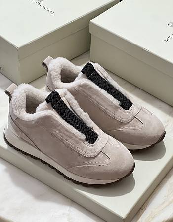 Brunello Cucinelli Suede Runners With Shearling Lining And Precious Detail