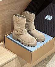 Prada Suede Booties Beige Decorated With The Iconic Triangle Logo - 1