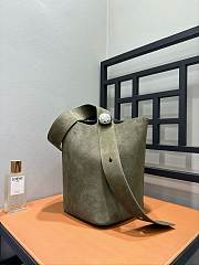Loewe Large Pebble Bucket Bag In Suede Calfskin Dark Olive - 33x28x28cm - 1