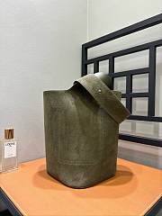 Loewe Large Pebble Bucket Bag In Suede Calfskin Dark Olive - 33x28x28cm - 3
