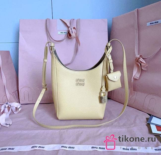 Miumiu Leather Bucket Bag Dark Yellow/Olive 5BE099 - 18x16x7cm - 1
