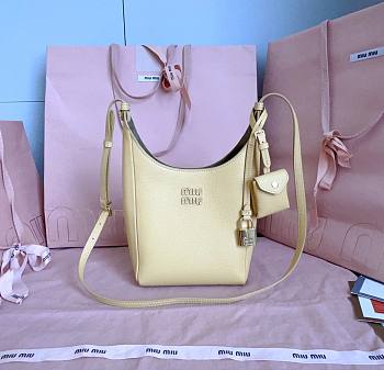 Miumiu Leather Bucket Bag Dark Yellow/Olive 5BE099 - 18x16x7cm