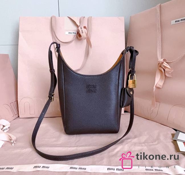 Miumiu Leather Bucket Bag Dark Brown/Papaya 5BE099 - 18x16x7cm - 1