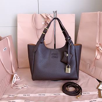 Miumiu Leather Handbag Dark Brown/Papaya 5BA304 - 25.5x20x13cm