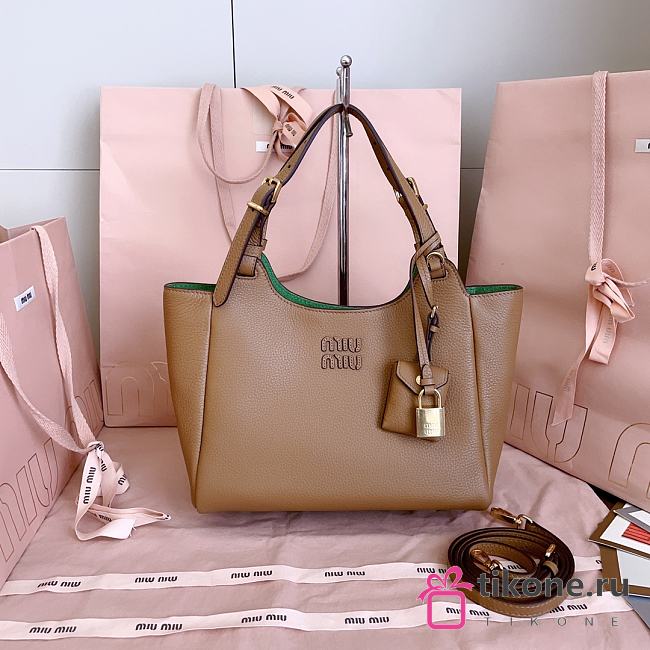 Miumiu Leather Handbag Caramel/Green 5BA304 - 25.5x20x13cm - 1